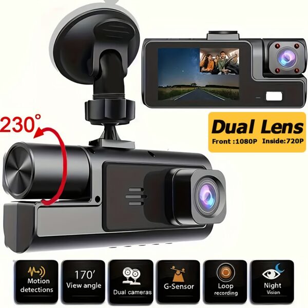 Dual lens dash cam front & inside recording camera, 1 unit