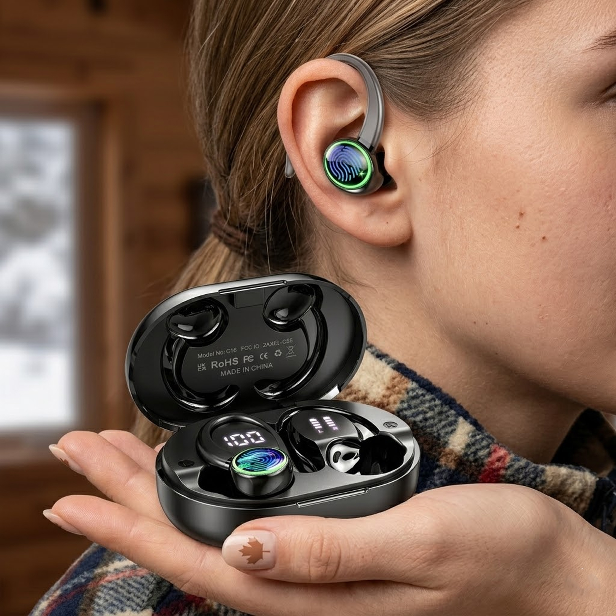 Sporty wireless earbuds with ENC noise-canceling microphone, 1 unit