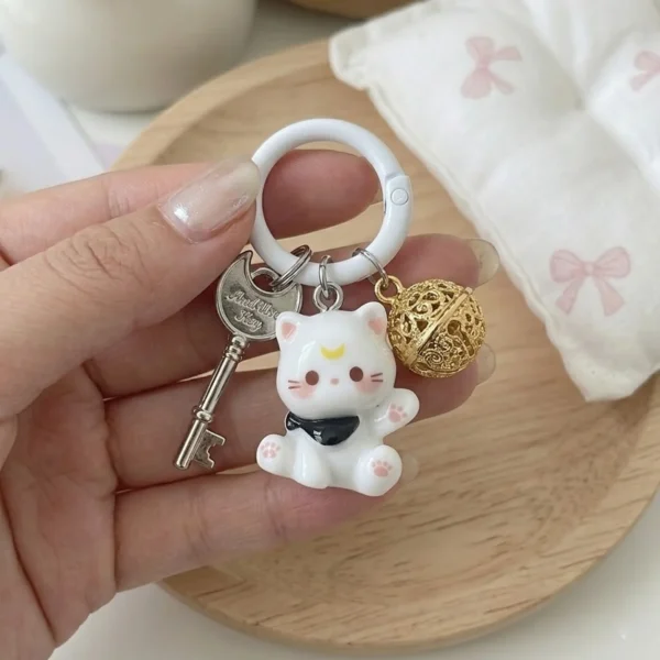 Three-dimensional cat cartoon bell keychain set, 6 pack