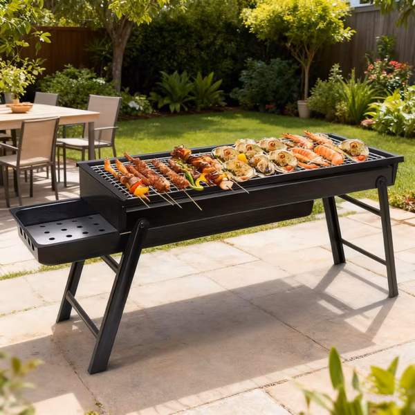 Heavy-duty portable stainless steel charcoal BBQ grill, 1 unit