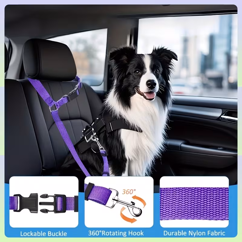 Adjustable pet car safety belt and leash, 2-in-1, 1 unit