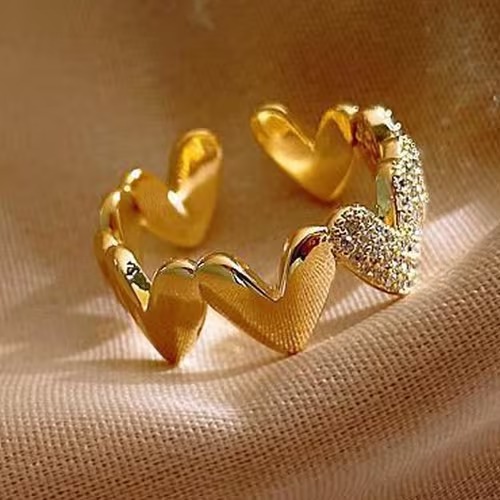 Adjustable Gold Heart Open Ring for Women