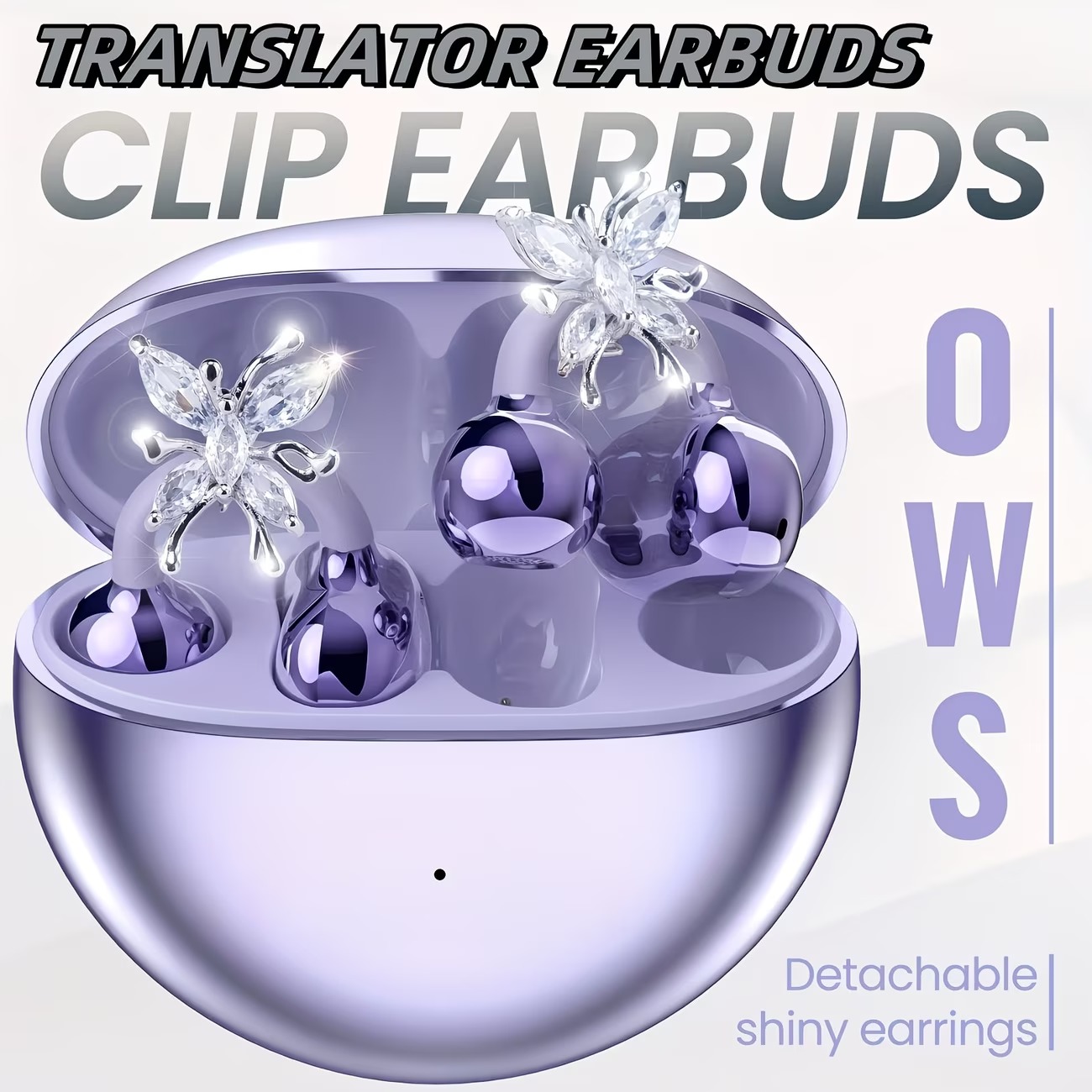 Clip-On AI Translator Earbuds with Detachable Gemstone Earrings