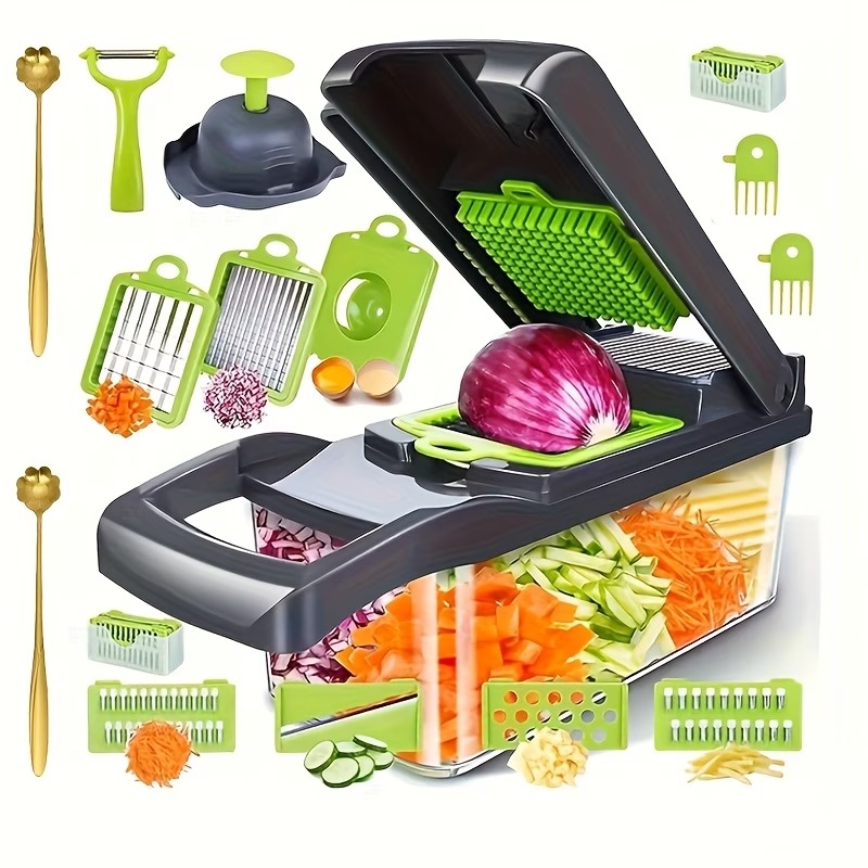 18-in-1 Multifunction Vegetable Chopper & Mandoline Slicer with Storage Container