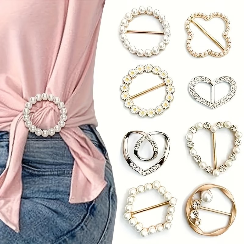 6-Piece Rhinestone & Pearl Clothing Buckle Set – Decorative Shirt & Dress Clips