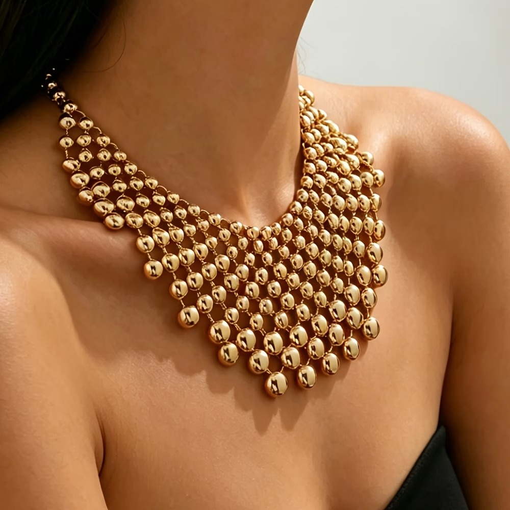 Oversized Gold Bead Statement Necklace - Image 4