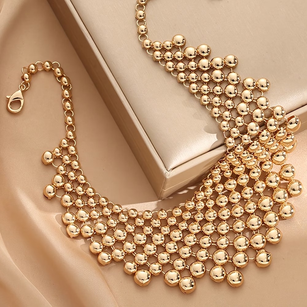 Oversized Gold Bead Statement Necklace - Image 5