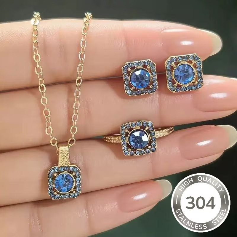 Blue Rhinestone Jewelry Set for Women