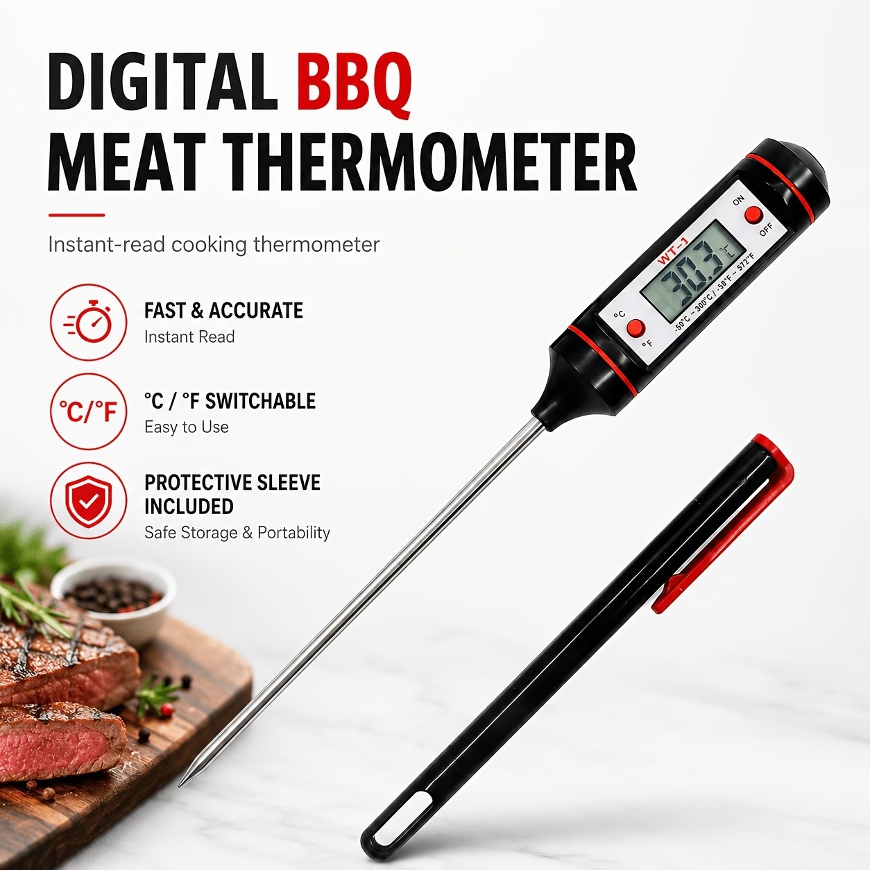 Instant Read Digital Meat Thermometer with Protective Case - Image 5