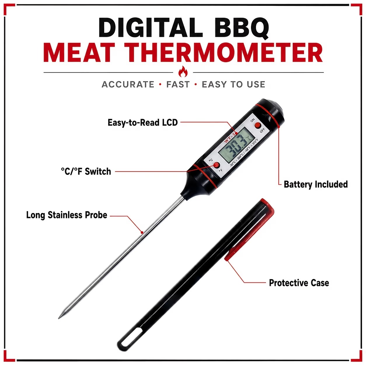 Instant Read Digital Meat Thermometer with Protective Case - Image 6