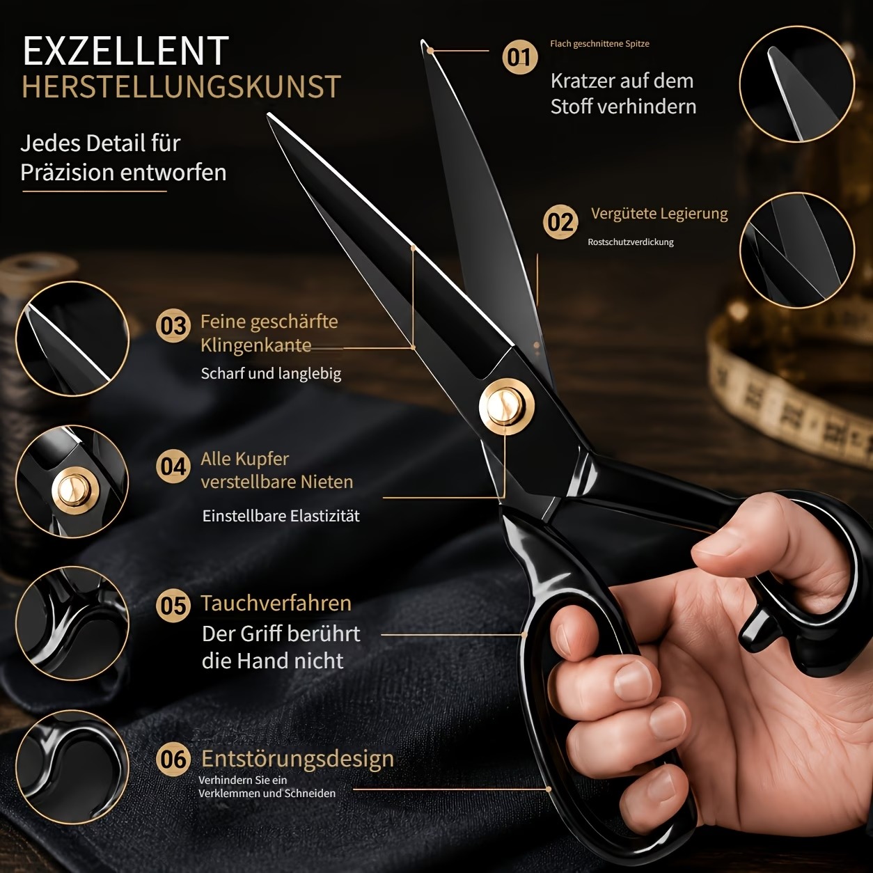 9-Inch Premium Tailor Scissors with Protective Cover