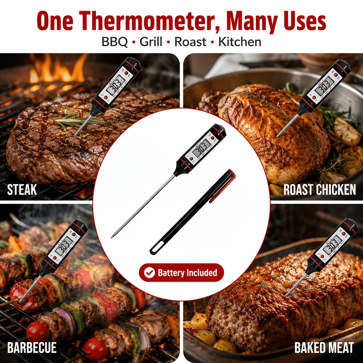 Instant Read Digital Meat Thermometer with Protective Case