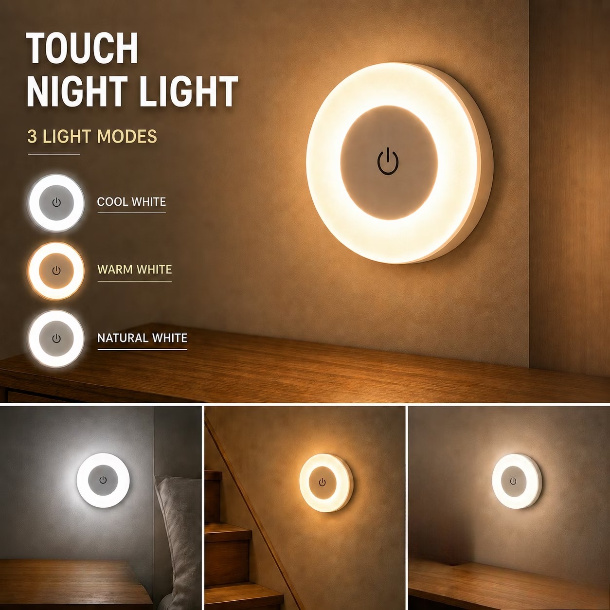 USB Rechargeable Touch LED Wall Night Light - Image 6
