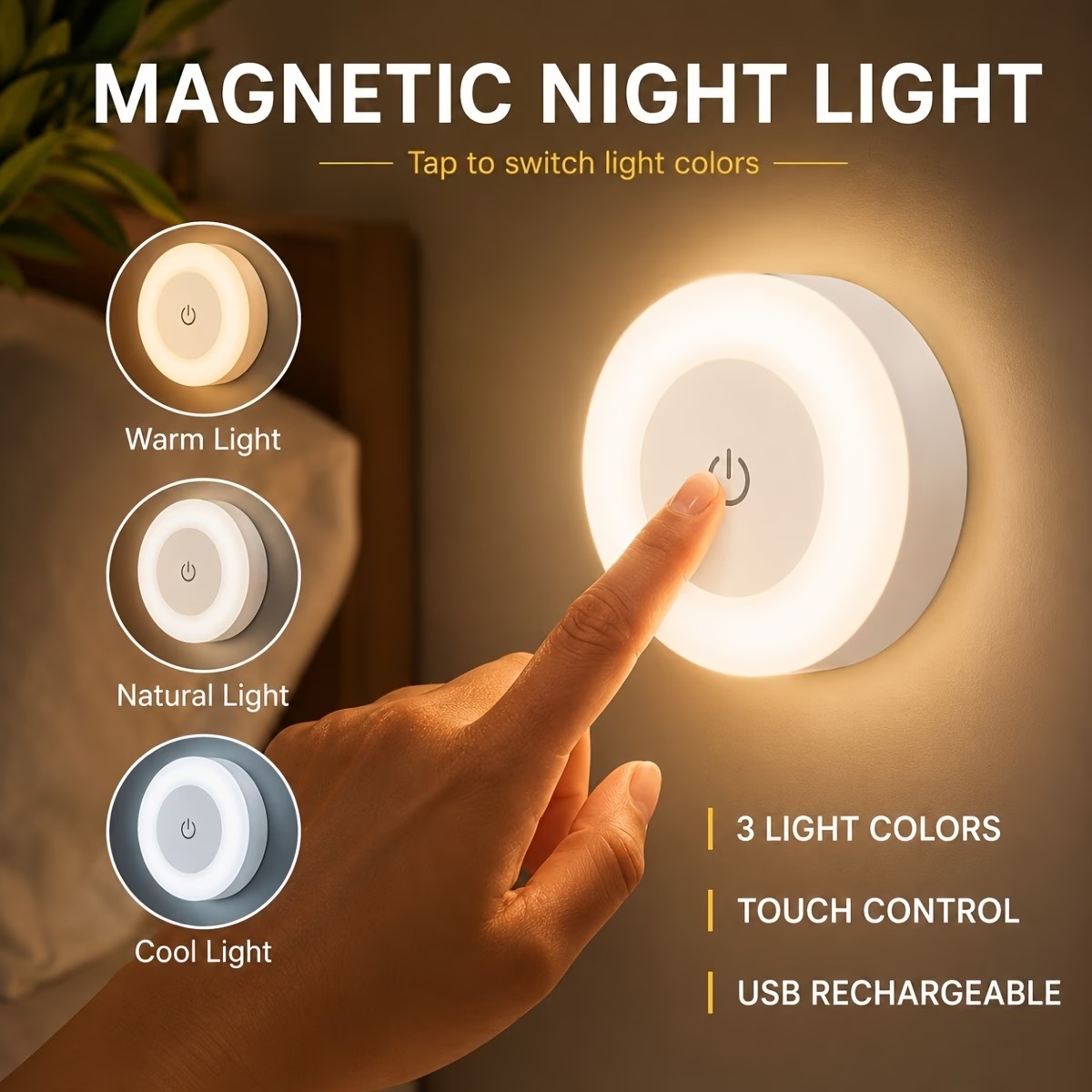 USB Rechargeable Touch LED Wall Night Light - Image 8