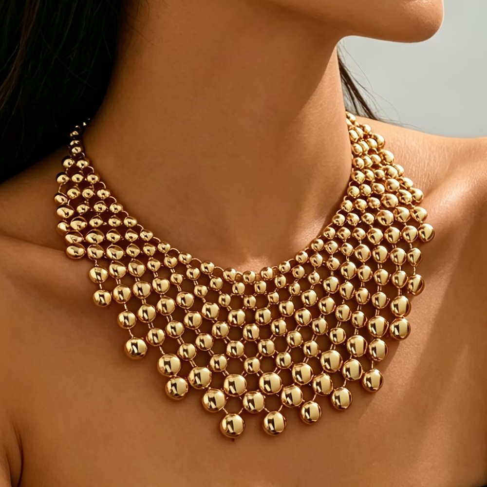 Oversized Gold Bead Statement Necklace - Image 3