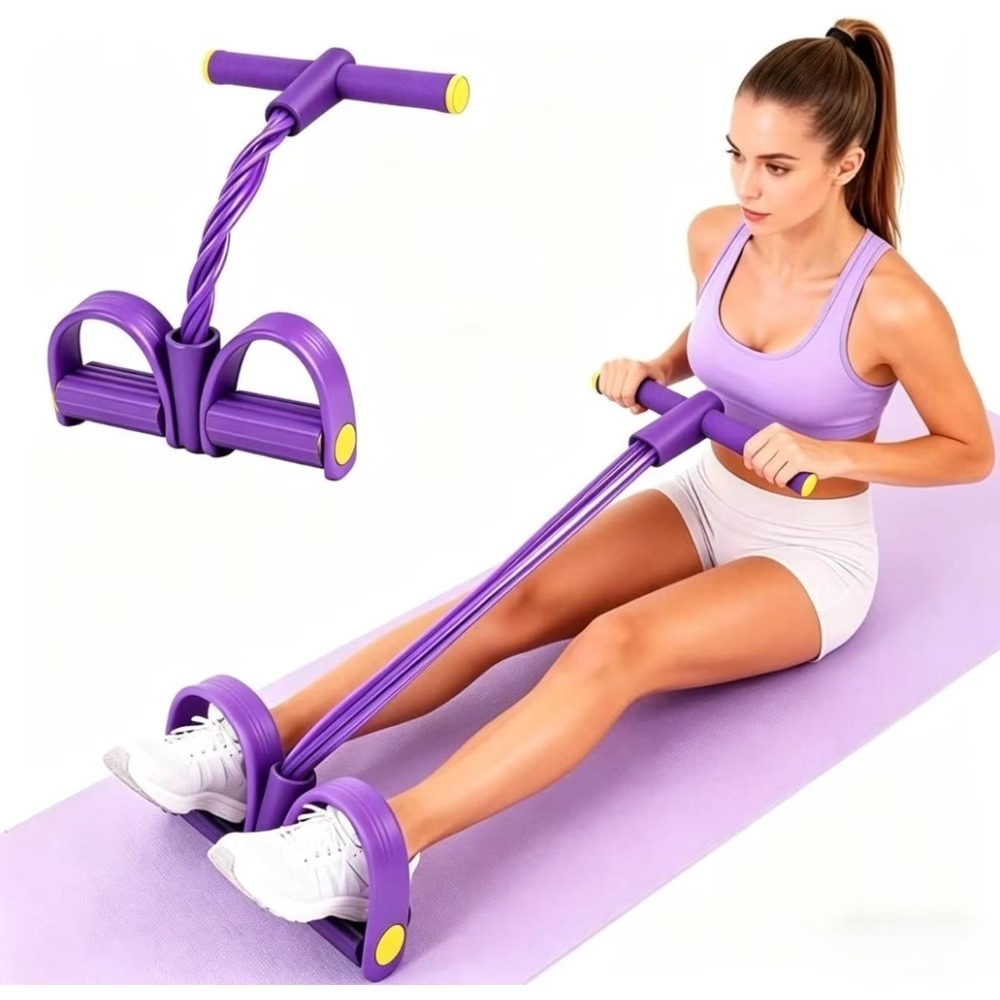 Multifunctional Resistance Rope with Foot Pedal for Home Fitness