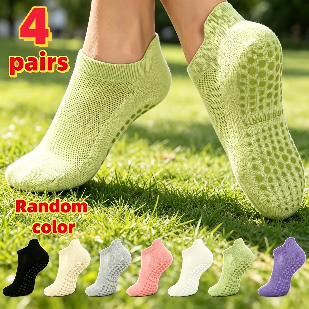 4-Pair Women’s Non-Slip Yoga & Pilates Grip Socks