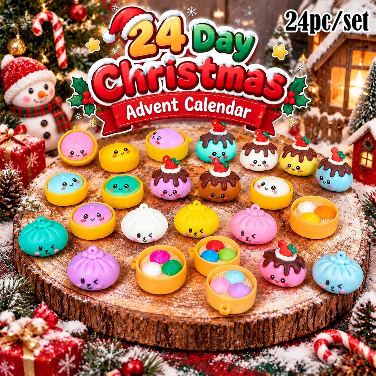 24-Day Christmas Advent Calendar with Kawaii Food Charms