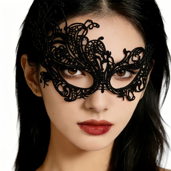 Black Asymmetrical Lace Masquerade Mask