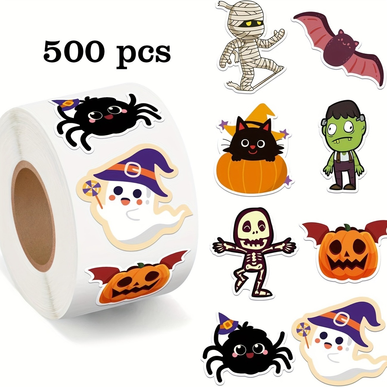 500pcs Halloween Cartoon Doodle Stickers – 8 Designs