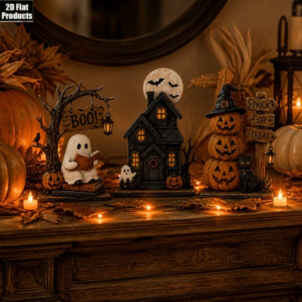 3-Piece Retro Halloween Wooden Decorations