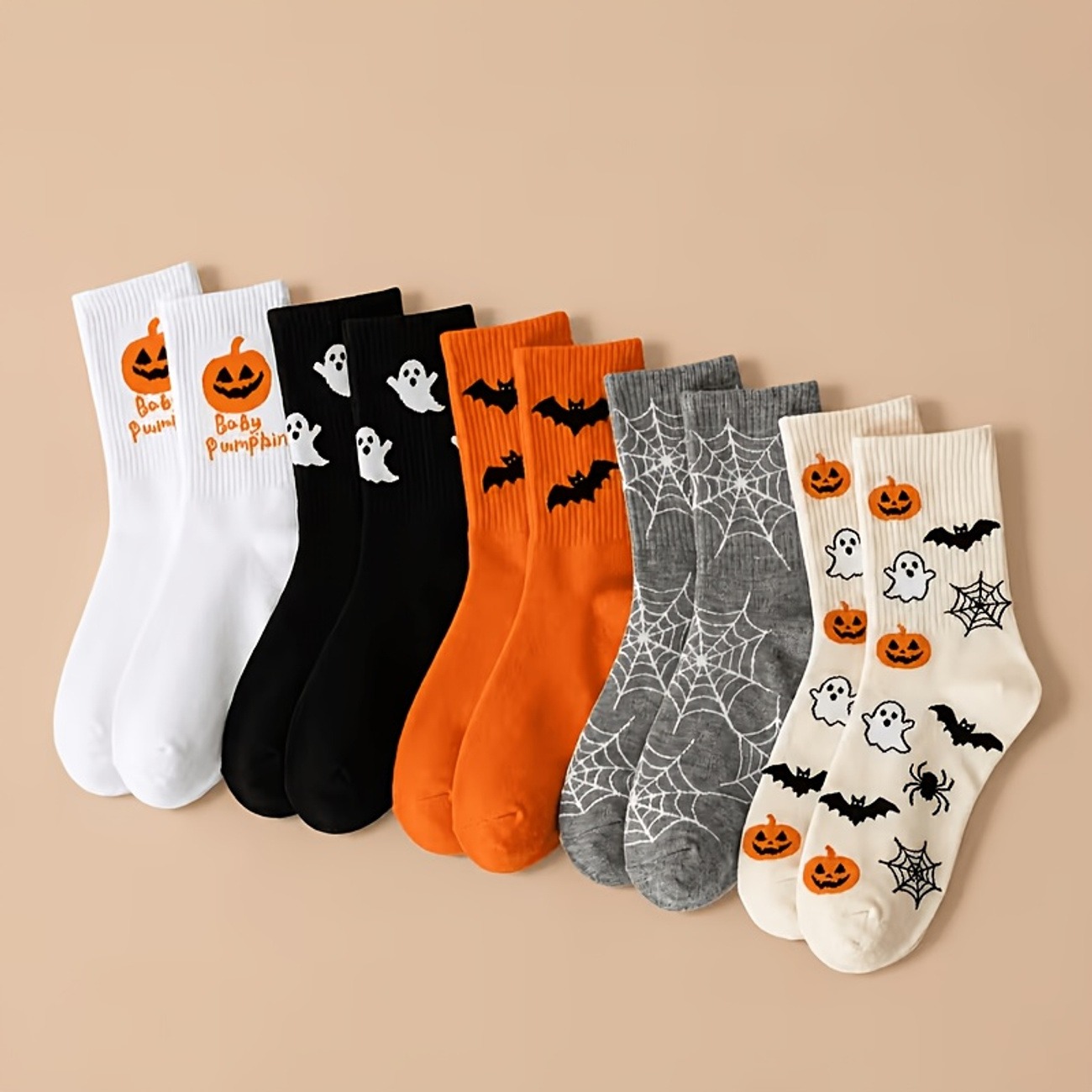 5-Pair Women's Halloween Print Tube Socks