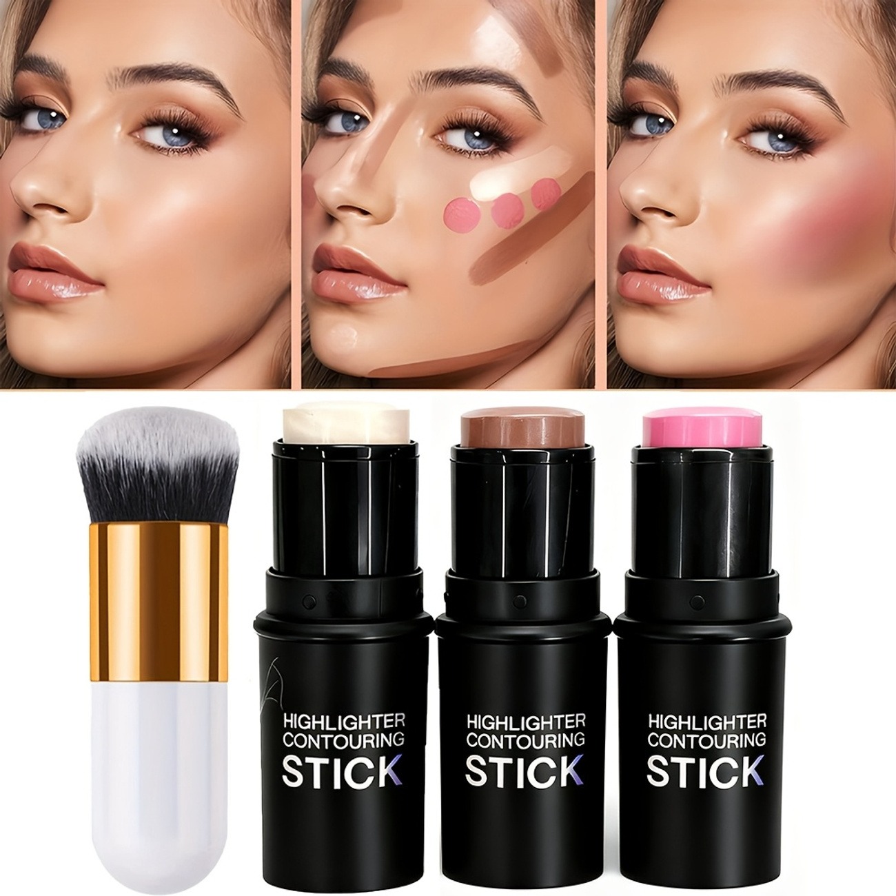 4PCS Contour, Highlighter & Blush Stick Set