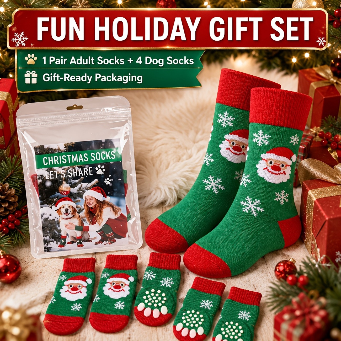 6PCS Christmas Matching Dog & Owner Socks Set
