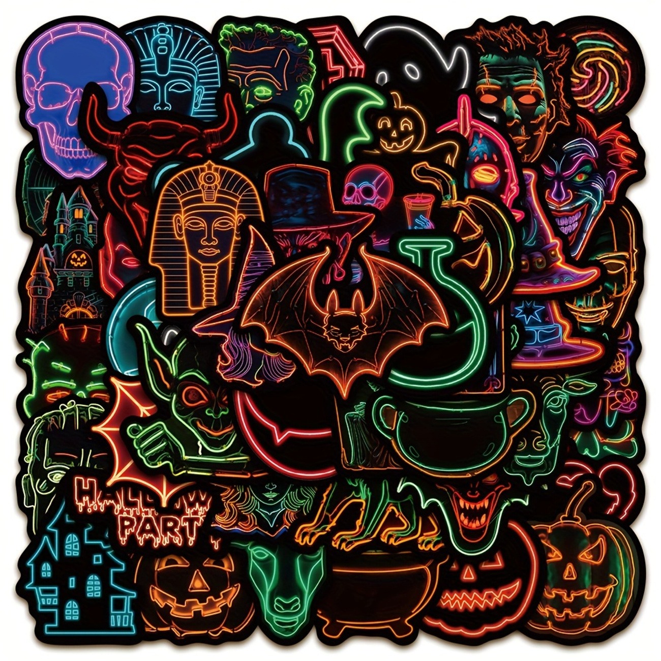 Neon Halloween Pumpkin Stickers – 50 Sheets - Image 3