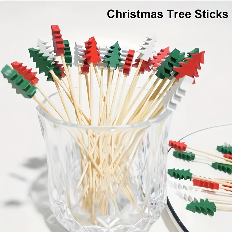 60-Piece Christmas Tree Bamboo Food Picks