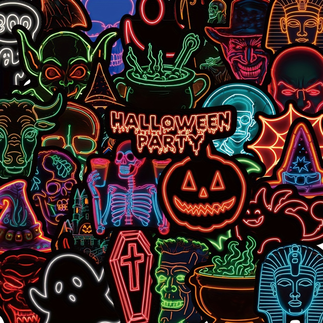 Neon Halloween Pumpkin Stickers – 50 Sheets