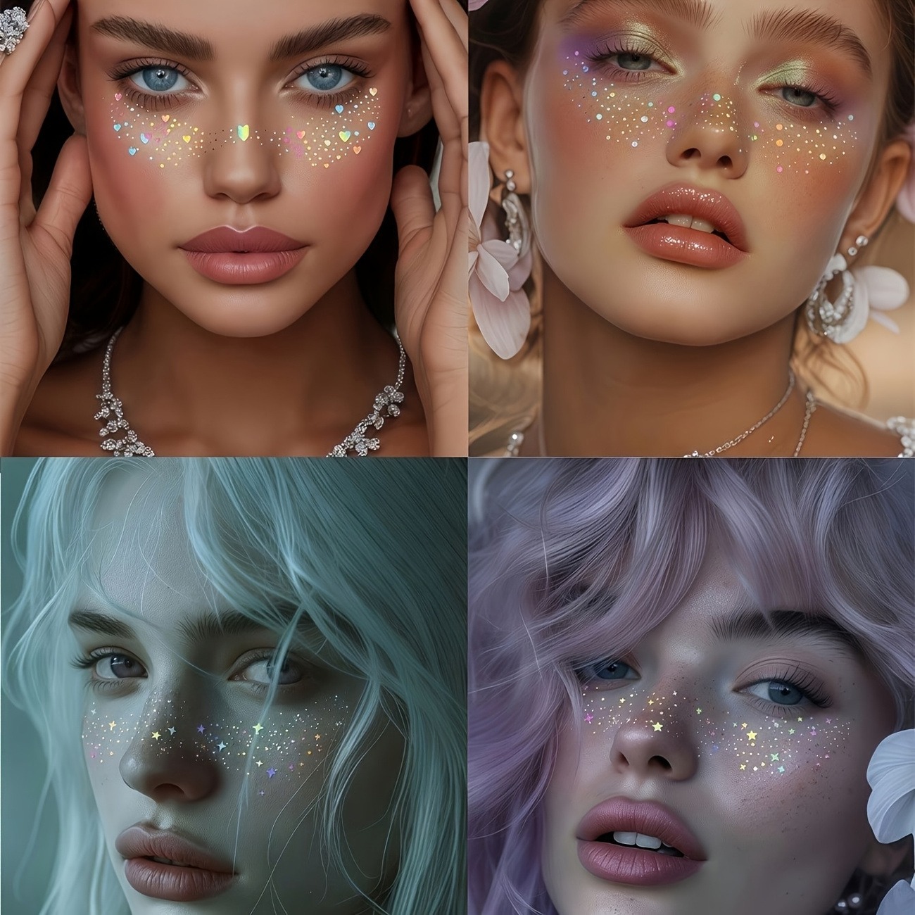 10-Piece Rainbow Glitter Freckle Temporary Tattoo Stickers