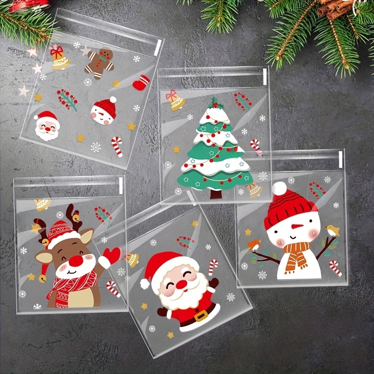 100-Piece Christmas Self-Adhesive Gift Bags