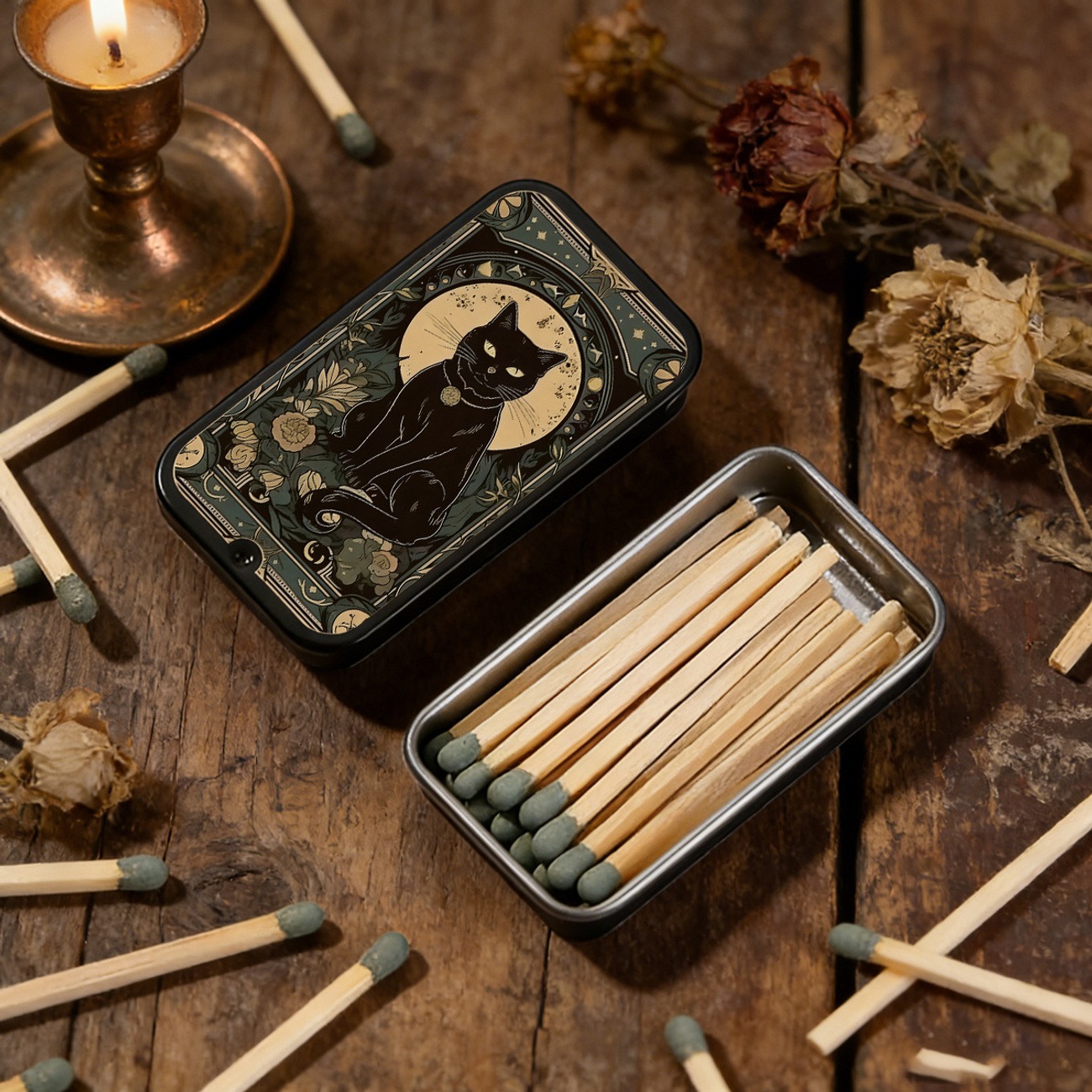Moon Phase Black Cat Vintage Matchbox