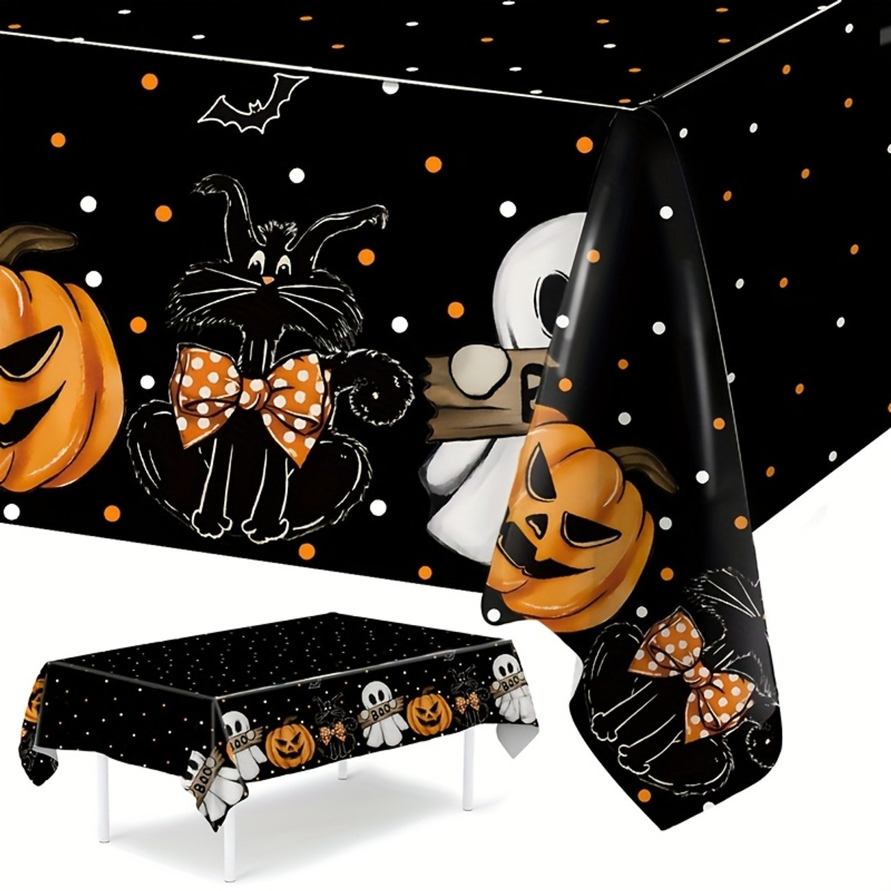 Disposable Halloween Pumpkin Tablecloth – Boo & Pumpkin Design