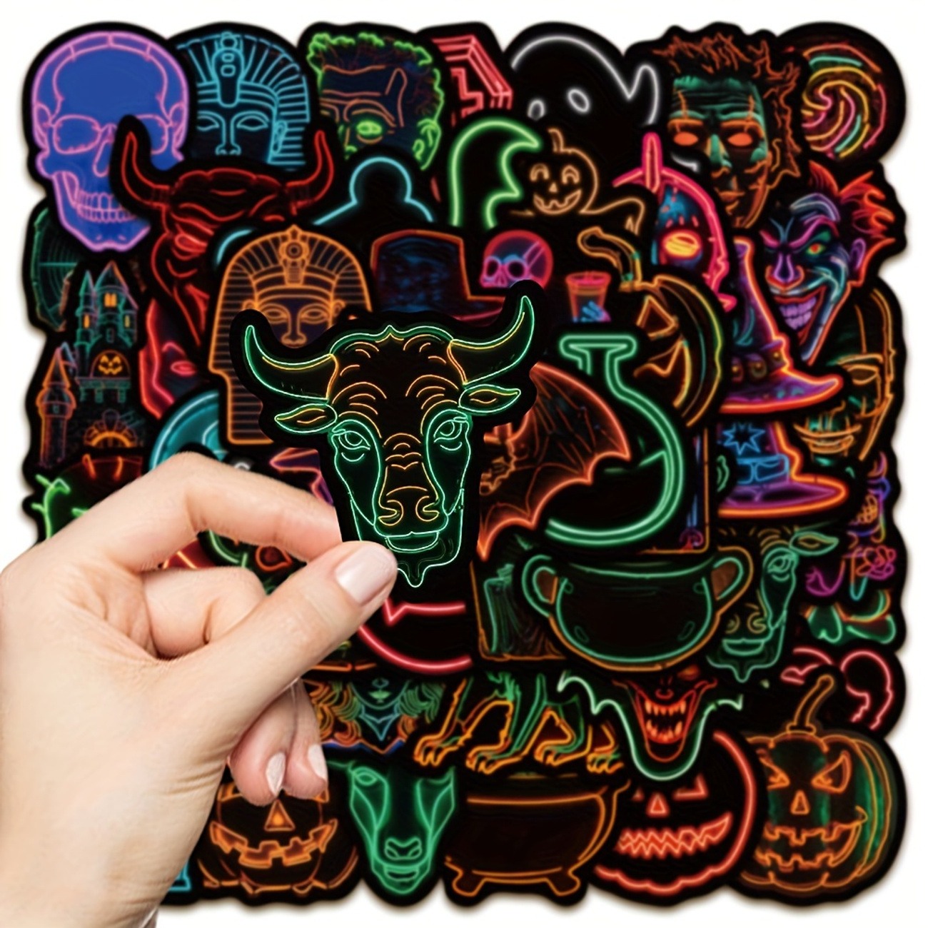 Neon Halloween Pumpkin Stickers – 50 Sheets - Image 8
