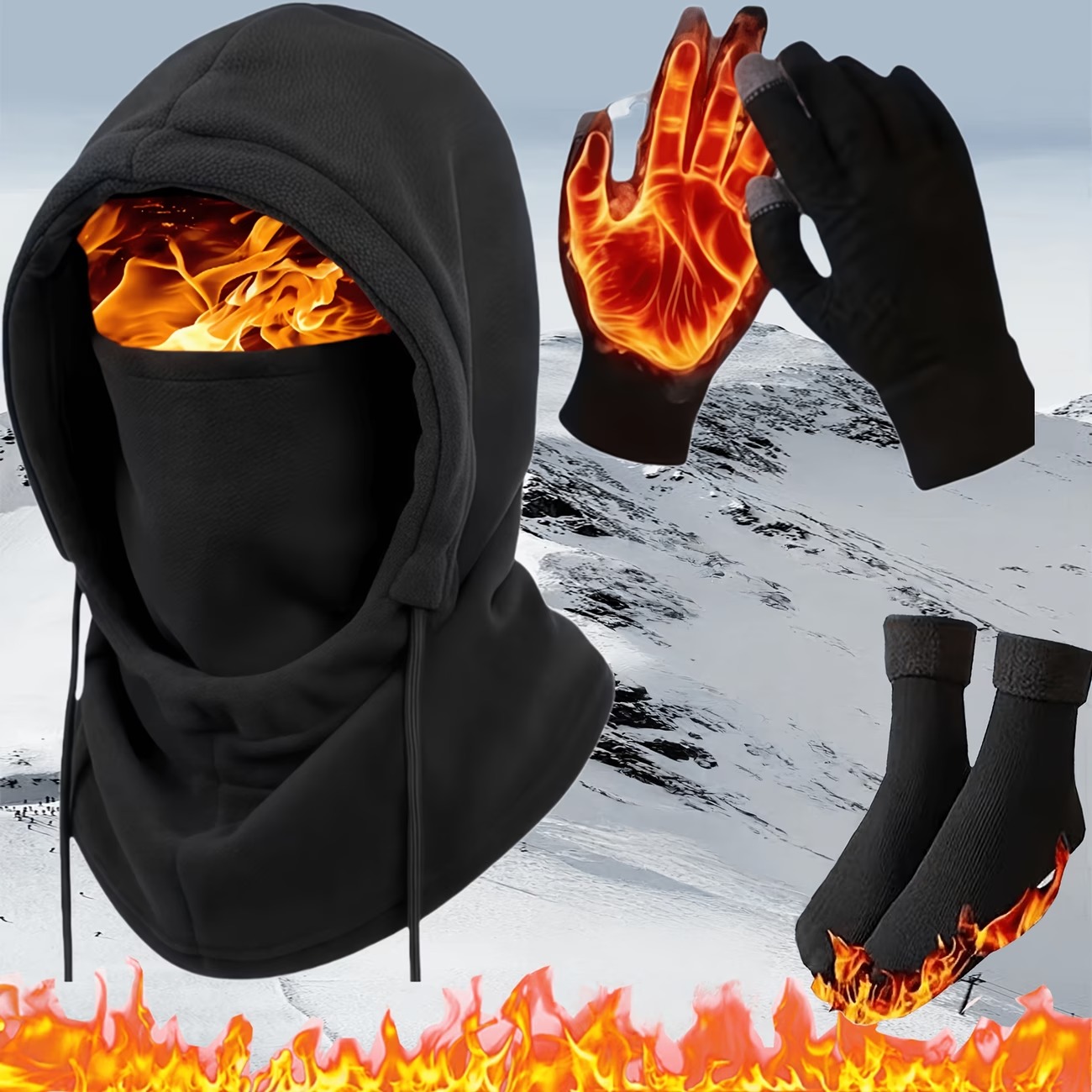 3-Piece Windproof Cold-Weather Hat and Gloves Set