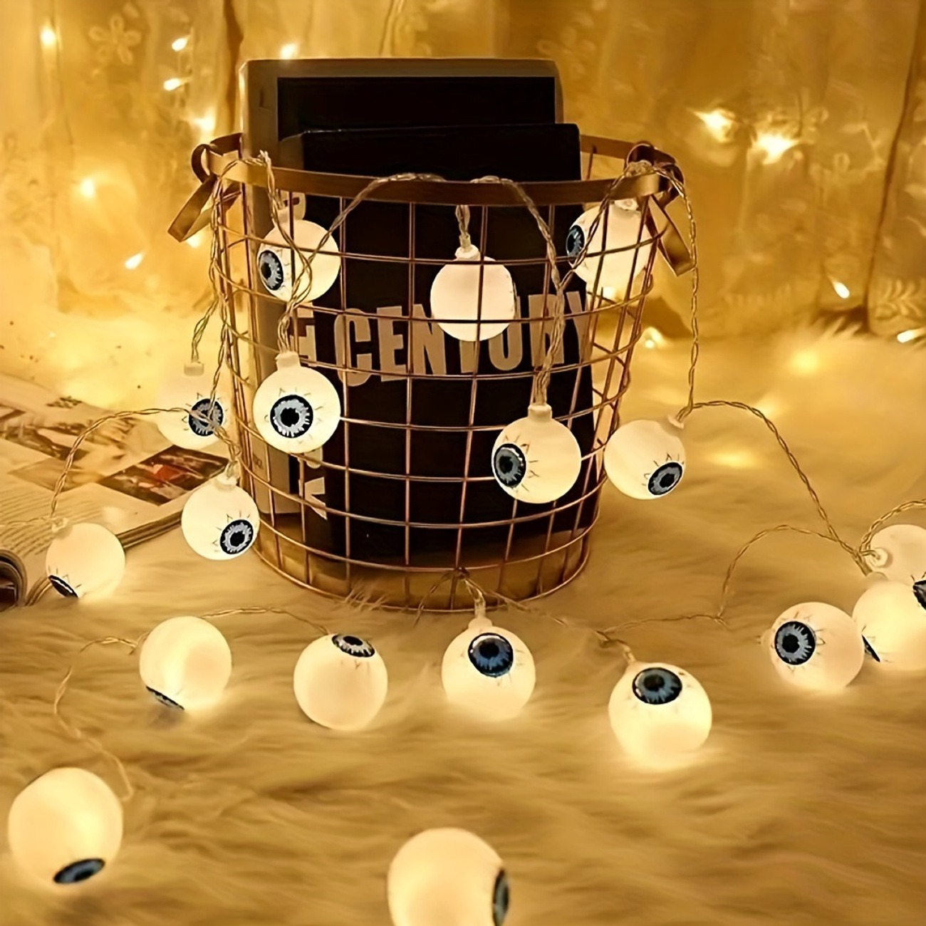 Halloween Eyeball String Lights – 10 LED Battery-Powered Decor