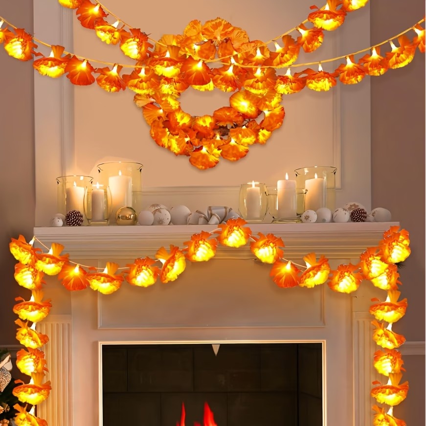 Orange Marigold Flower String Lights