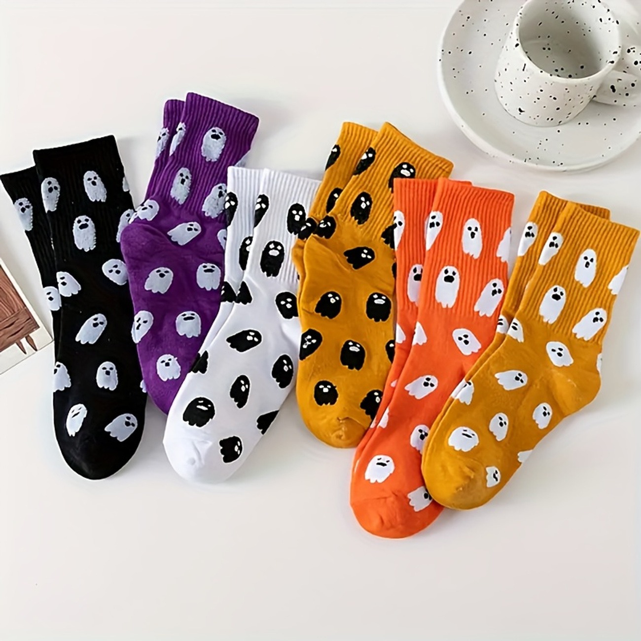 6-Pair Halloween Ghost Socks – Unisex Crew Socks - Image 6