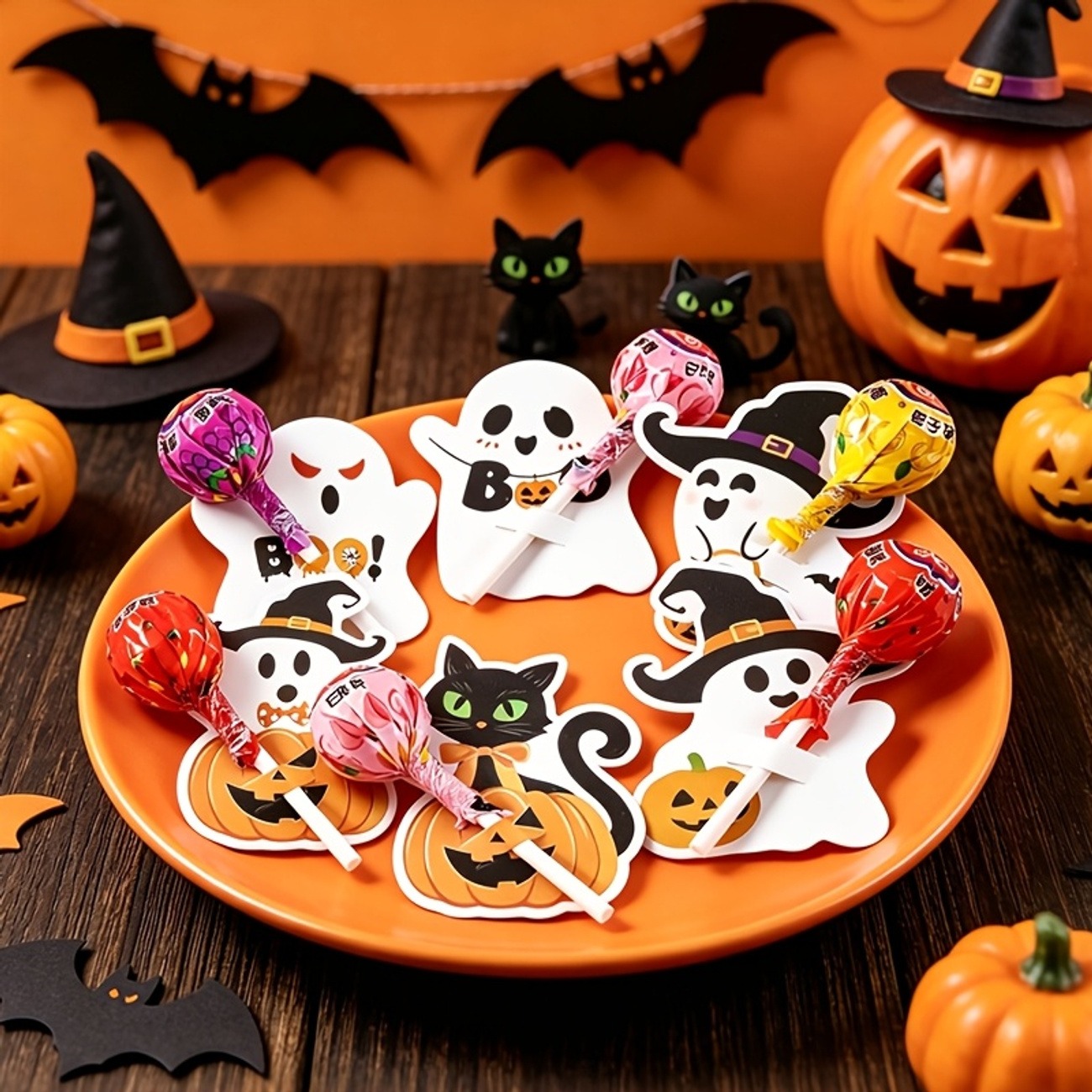 48pcs Halloween Lollipop Holder Cards – 6 Designs