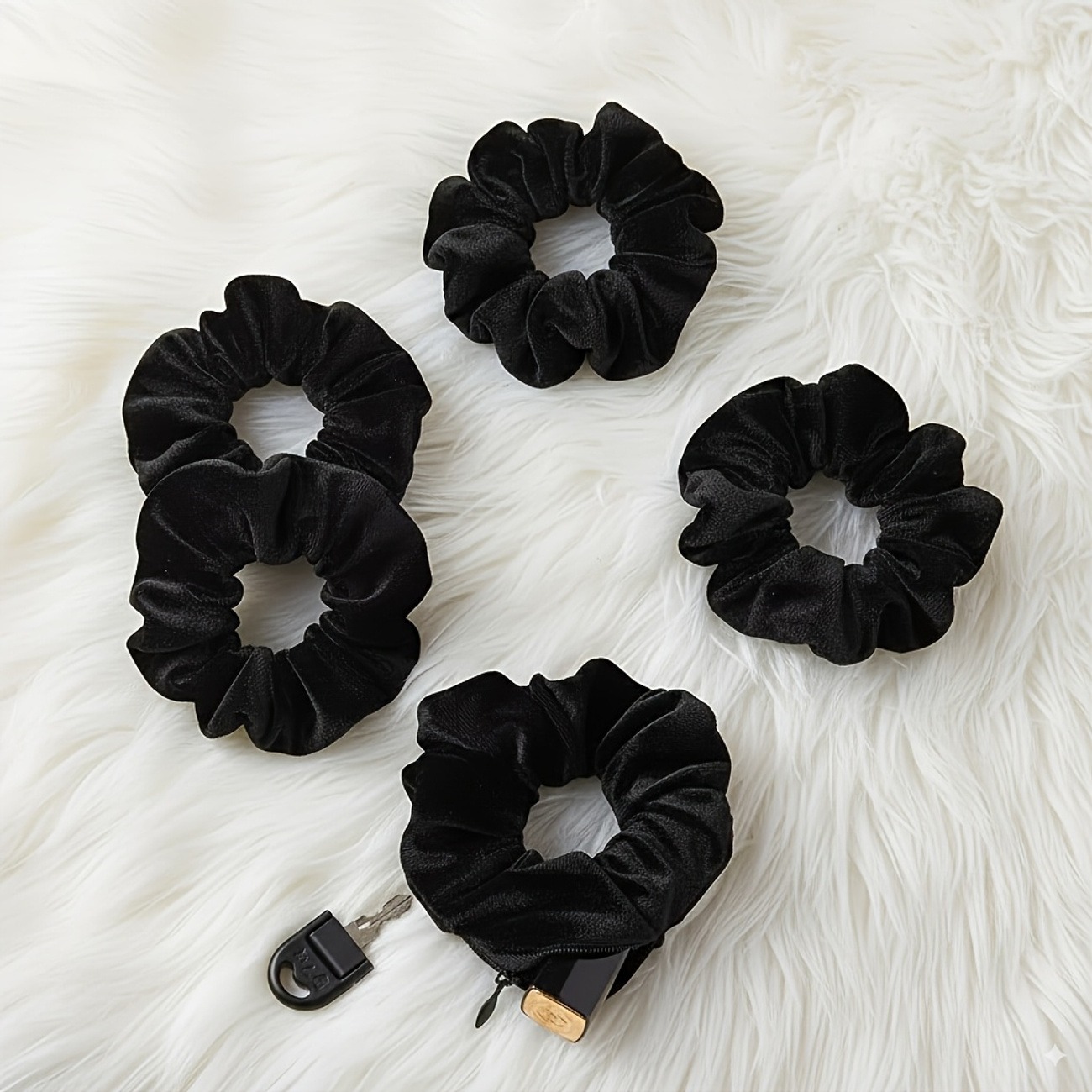 Velvet Hair Scrunchie with Zipper Pocket – Black Elastic Hair Tie - Image 8
