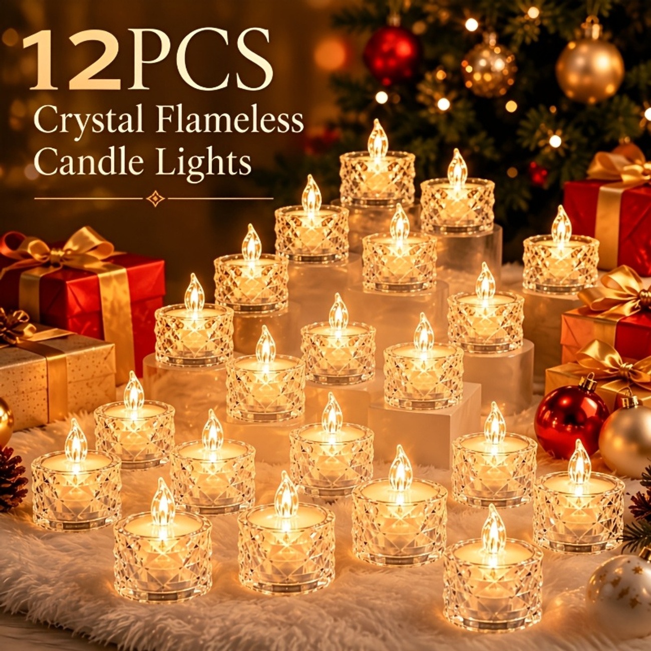 12-Pack Crystal Flameless LED Candle Lights