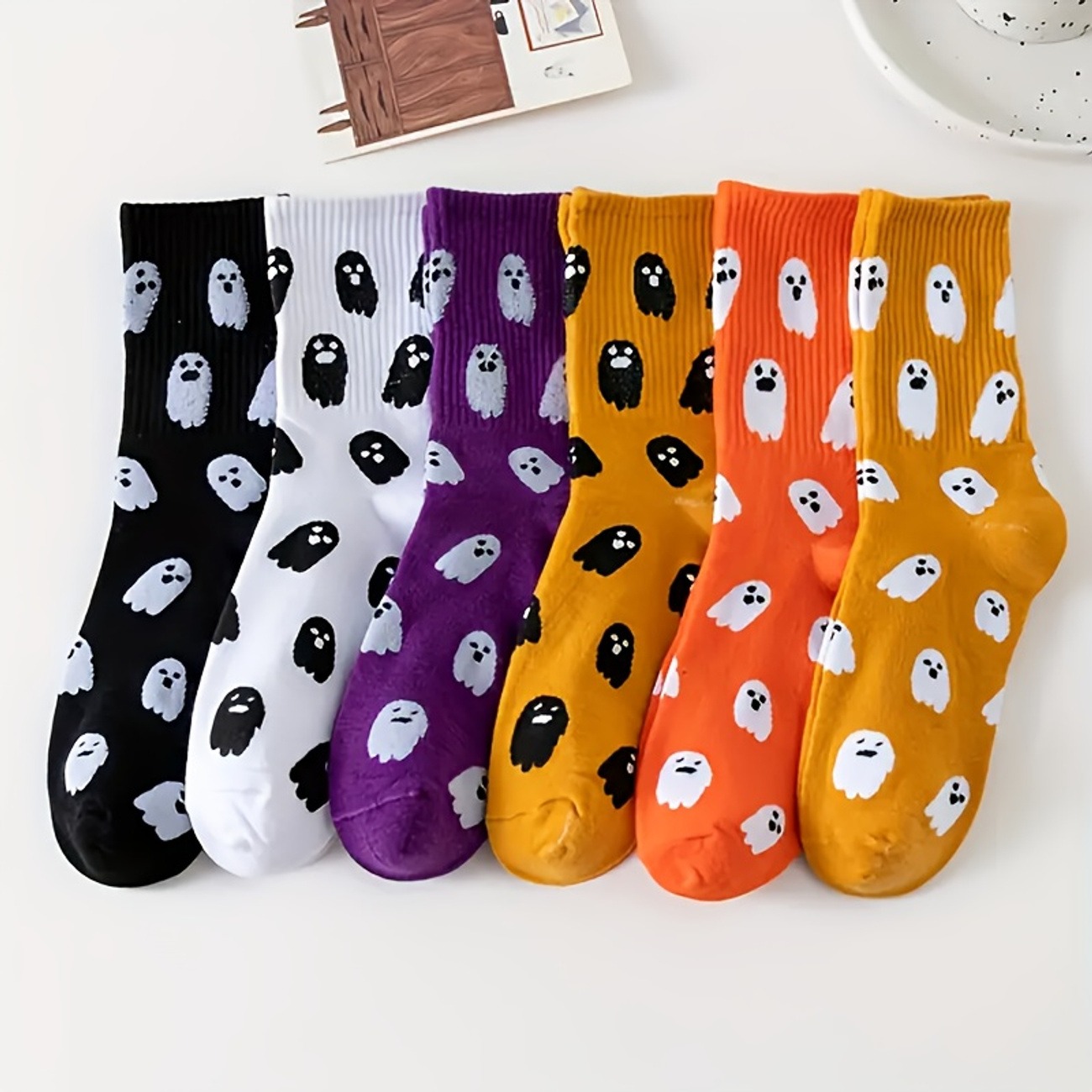 6-Pair Halloween Ghost Socks – Unisex Crew Socks