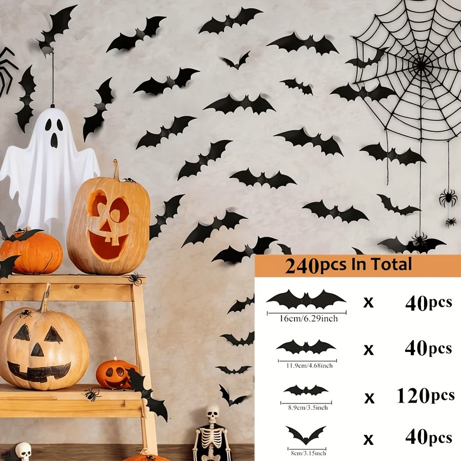 3D Black Bat Halloween Wall Decorations – 48/240pcs Set - Image 2