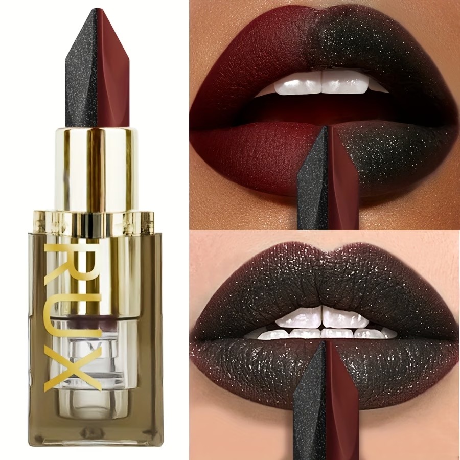Two-Tone Lipstick – Deep Red & Black Matte Makeup
