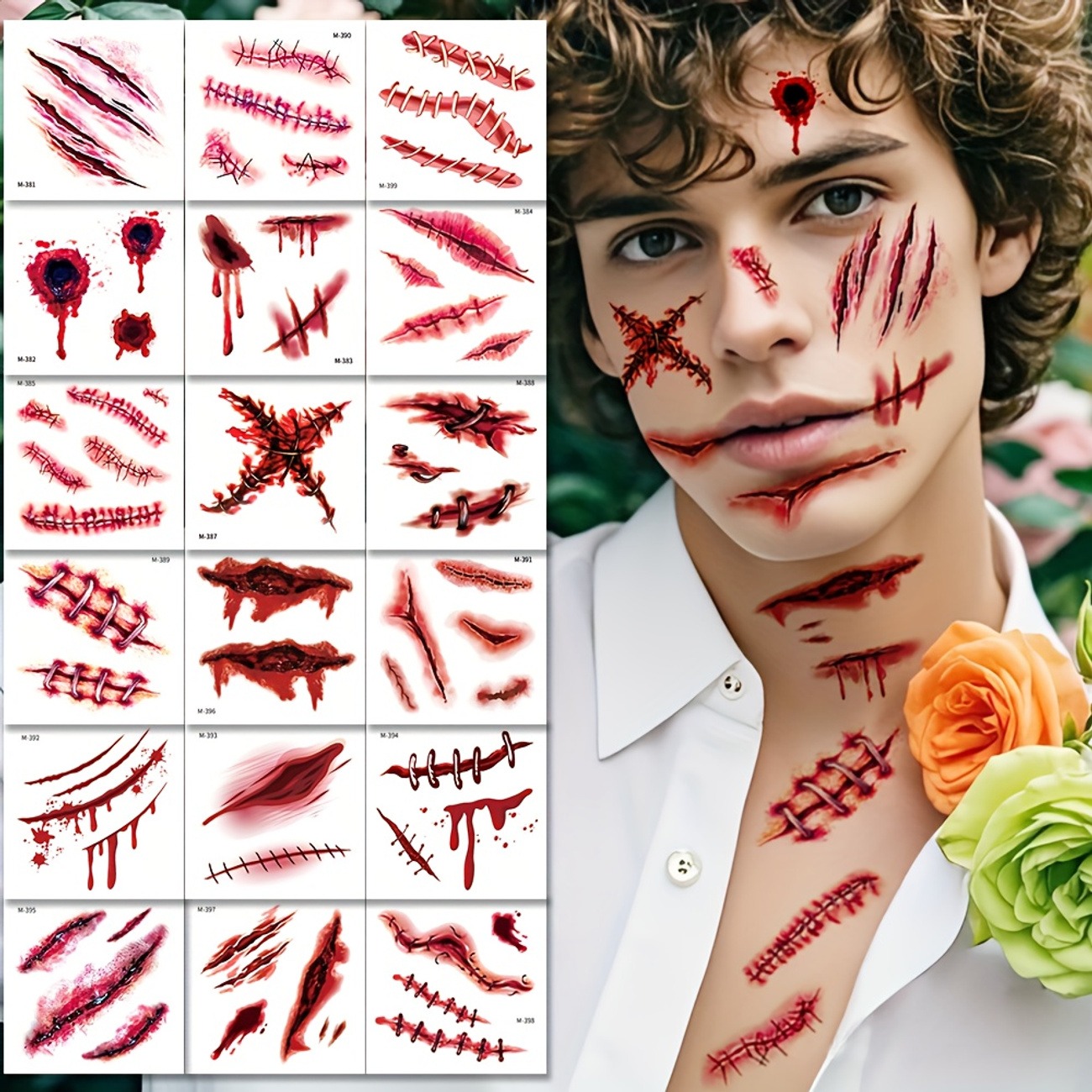 20 Sheets Halloween Temporary Tattoos – Bloody Wounds & Stitches