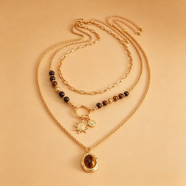4PCS Tiger Eye Multi-Layer Necklace Set
