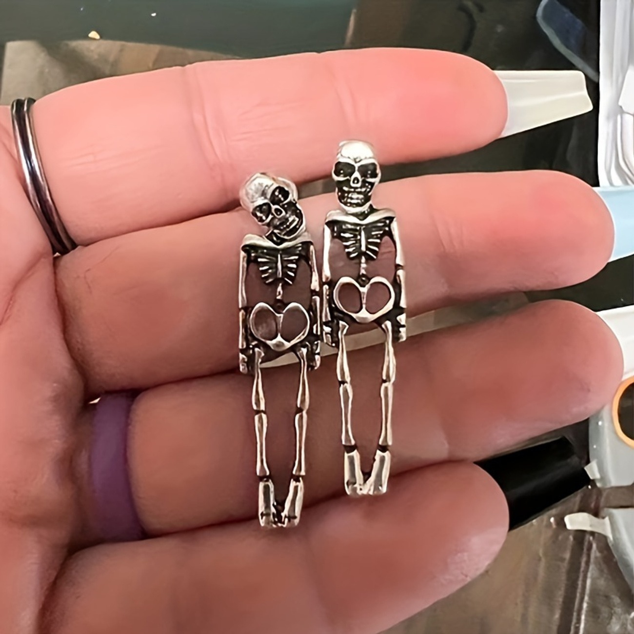 Halloween Skull Skeleton Drop Earrings – 1 Pair - Image 4