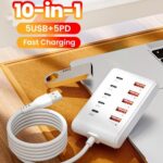 10 Port USB Power Strip 5 USB-A & 5 Type-C PD Fast Charging